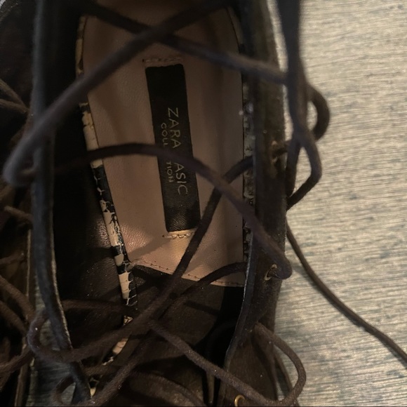 Zara Black Suede and Snake Lace Up Wedge Sandals 37 6.5 - Picture 5 of 8